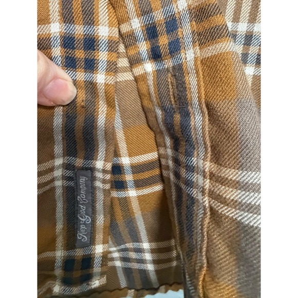 TOAD&CO Mens Flannel Plaid Button Up Shirt Cotton XL Brown Navy Western FLAW - Picture 8 of 14